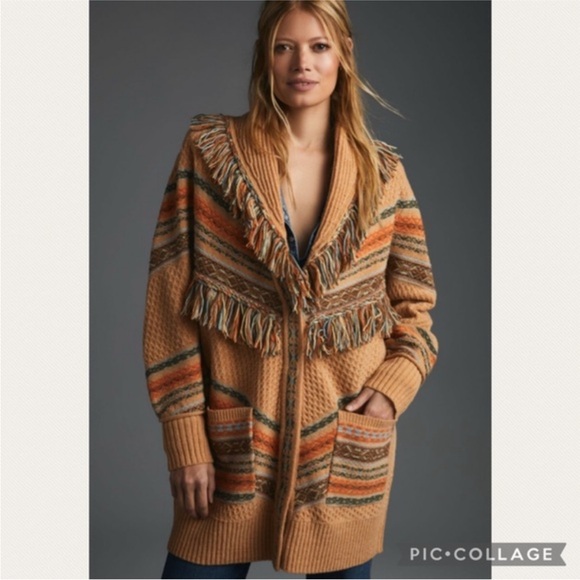 Anthropologie Sweaters - Anthropologie Fringed Cardigan Sweater in Neutral Pattern